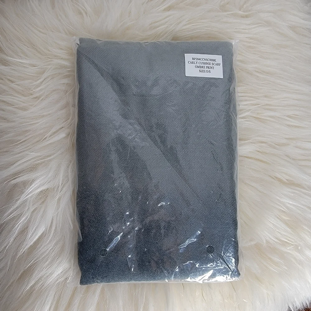 CUSHNIE Thin Knit Scarf Grey Horizon Ombre Blanket Soft Luxurious Oversized Cozy